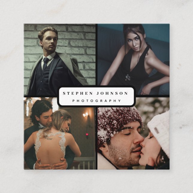 Moderne Foto Collage Fotografie QR Code Quadratische Visitenkarte (Vorderseite)