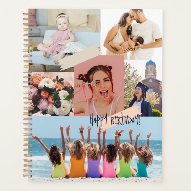 Moderne Foto Collage Glücklich Geburtstag Niedlich Planer (Vorderseite)