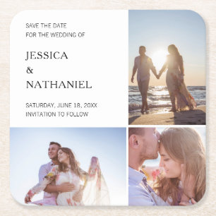 Moderne Foto-Collage Hochzeit Save the Date Rechteckiger Pappuntersetzer