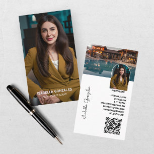 Moderne Foto-Collage Immobilienmakler QR-Code Visitenkarte