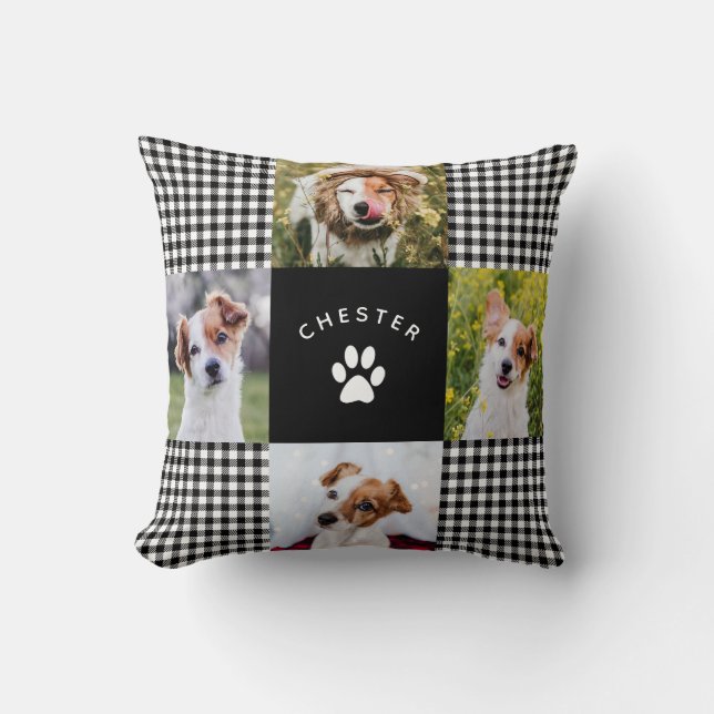 Moderne Foto-Collage Kariert Hunde Katze Quilt Kissen (Vorderseite)