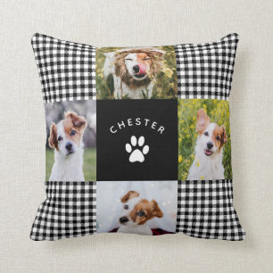 Moderne Foto-Collage Kariert Hunde Katze Quilt Kissen