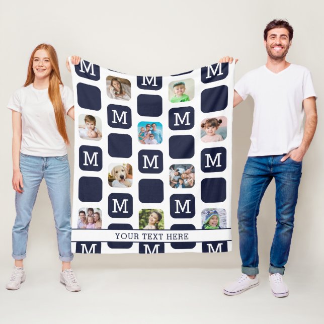 Moderne Foto Collage Monogram Navy MED. Fleecedecke (Beispiel)