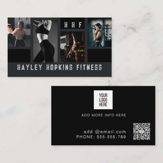 Moderne Foto Collage Personal Trainer Fitness Visitenkarte (Vorne/Hinten)