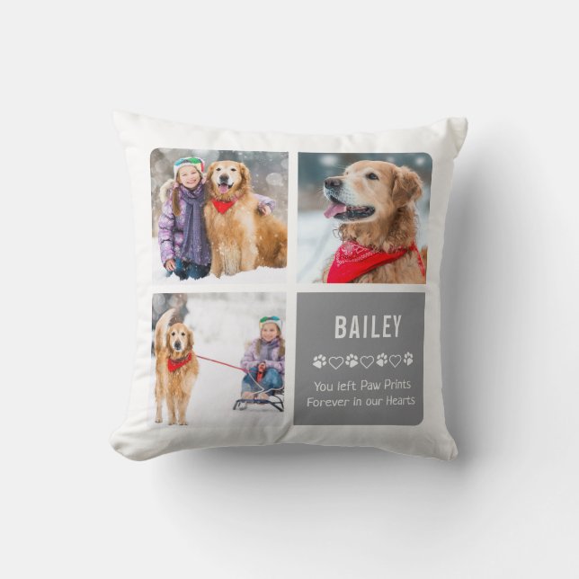 Moderne Foto Collage Pet Memorial Kissen (Vorderseite)