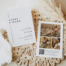 Moderne Foto Collage QR Code Hochzeit Einladung