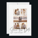 Moderne Foto-Collage Save the Date<br><div class="desc">Mit fünf Fotos und einem "Save the Date" geschriebenen modernen Drehbuch ist diese Karte der perfekte Weg, um Ihre Verlobung und kommende Hochzeit zu Freunden und Familie zu verkünden. Der schwarze Text ist fett und modern, aber dennoch raffiniert. Der anpassbare Text auf der Vorderseite hat Platz für Namen, Datum, Ort...</div>