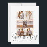 Moderne Foto-Collage Save the Date<br><div class="desc">Mit fünf Fotos und einem "Save the Date" geschriebenen modernen Drehbuch ist diese Karte der perfekte Weg, um Ihre Verlobung und kommende Hochzeit zu Freunden und Familie zu verkünden. Der schwarze Text ist fett und modern, aber dennoch raffiniert. Der anpassbare Text auf der Vorderseite hat Platz für Namen, Datum, Ort...</div>