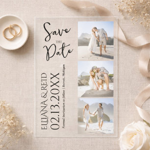 Moderne Foto Collage Save-the-Date Hochzeit Acryleinladungen