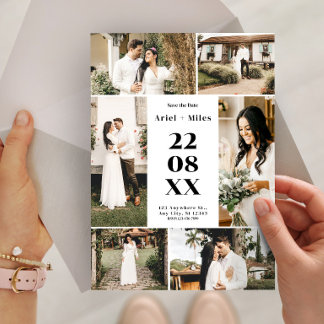 Moderne Foto Collage Save-the-Date Hochzeit Einladung