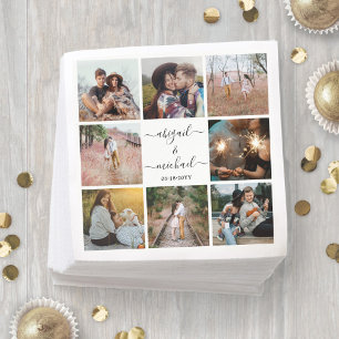 Moderne Foto Collage & Simple Callligrafy Wedding Serviette
