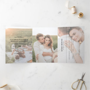 Moderne Foto-Collage-Überlagerung für Hochzeitspor Dreifach Gefaltete Einladung