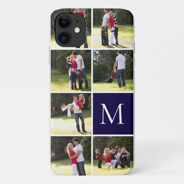 Moderne Foto Collage und Monogramm Marine blau Case-Mate iPhone Hülle (Rückseite)