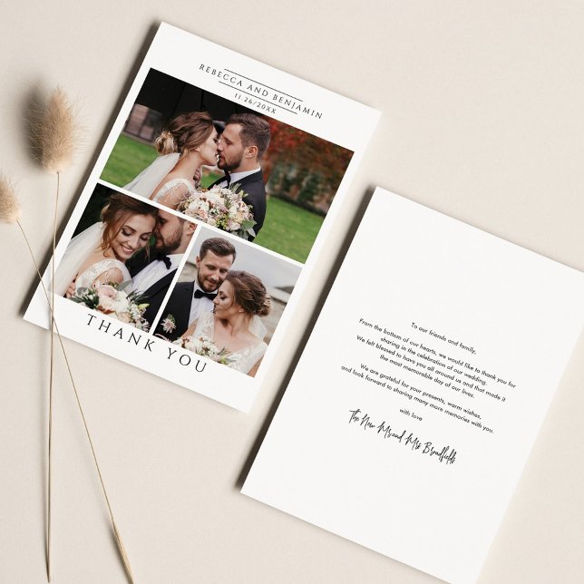 Moderne Foto Collage Wedding Dankeskarte (Wedding Day Photos Thank You Card)