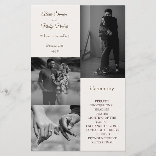 Moderne Foto Collage Wedding Programme (Vorderseite)