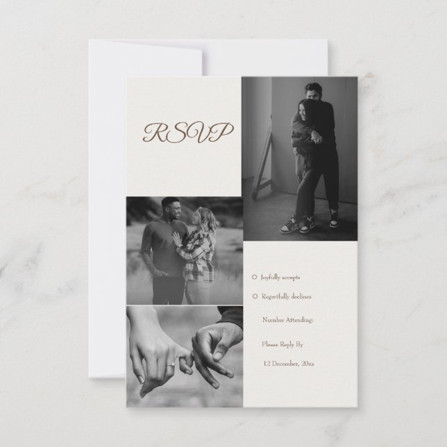Moderne Foto Collage Wedding RSVP Karte (Vorderseite)
