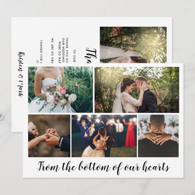 Moderne Foto Collage Wedding Vielen Dank Dankeskarte (Vorne/Hinten)