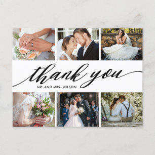 Moderne Foto Collage Wedding Vielen Dank Postkarte