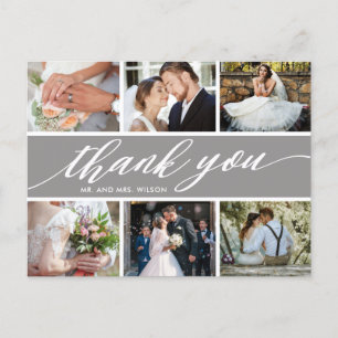 Moderne Foto Collage Wedding Vielen Dank Postkarte