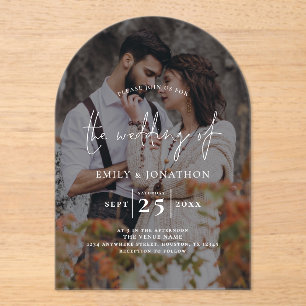 Moderne Foto Dark Overlay Script Hochzeit Acryleinladungen