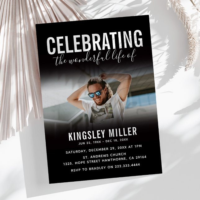 Moderne Foto-Feier zum Gedenken an das Leben Einladung (Von Creator hochgeladen)