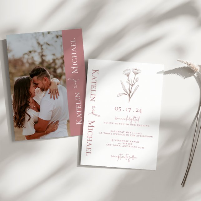 Moderne Foto Floral Mauve Wedding Einladung (Von Creator hochgeladen)