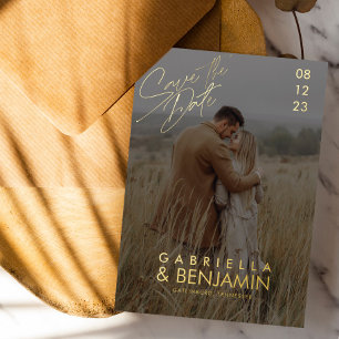 Moderne Foto-Folie-Hochzeit-Save-The-Date-Karte Folieneinladung