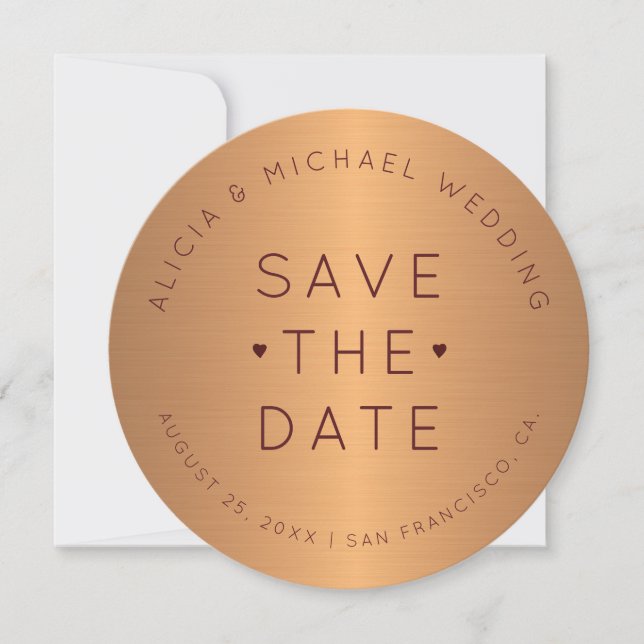 Moderne Foto goldene burgundy Hochzeit speichern d Save The Date (Vorderseite)