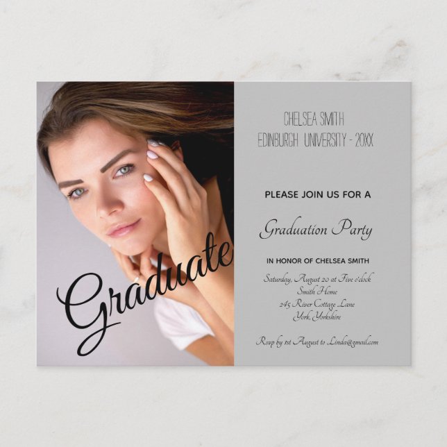 Moderne Foto Graduation Party Einladung Postkarte (Vorderseite)