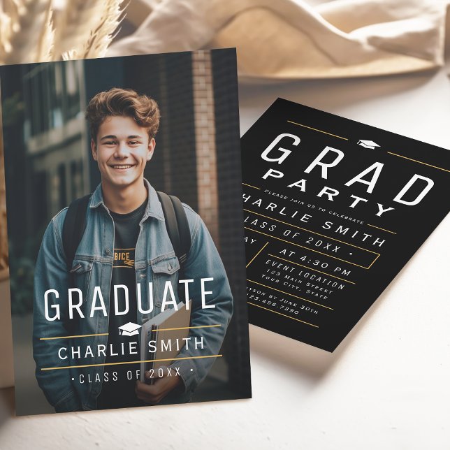Moderne Foto Graduation Party für einfache Typogra Einladung (Modern Simple Typography Photo Graduation Party Invitation)
