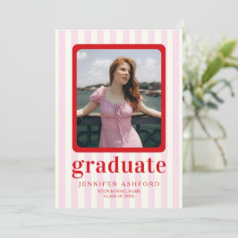 Moderne Foto Graduation Party in Rot und Rosa Stre Einladung
