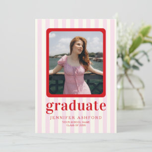 Moderne Foto Graduation Party in Rot und Rosa Stre Einladung