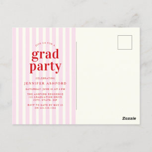 Moderne Foto Graduation Party in Rot und Rosa Stre Postkarte
