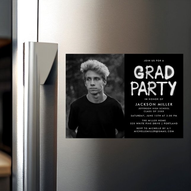 Moderne Foto-Graduierungspartei für Weißspray Magneteinladung (Von Creator hochgeladen)