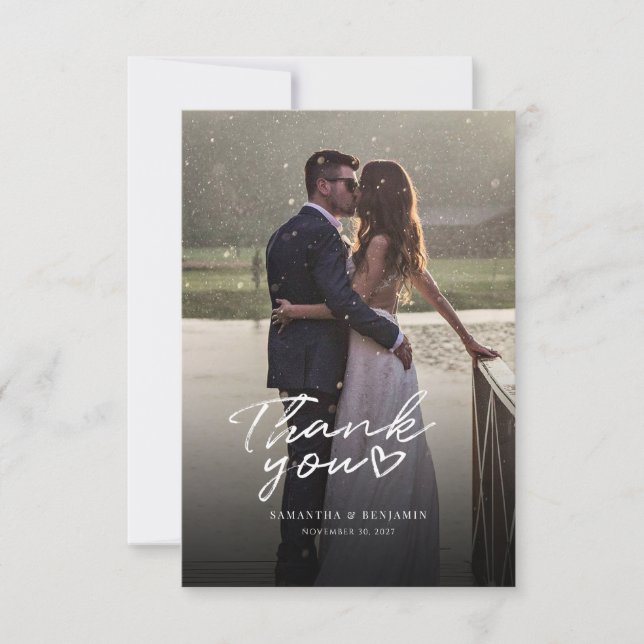 Moderne Foto handgeschriebene Hochzeit Dankeskarte (Vorderseite)