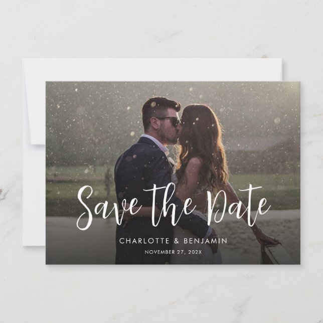 Moderne Foto handgeschriebene Hochzeit Save The Date (Vorderseite)