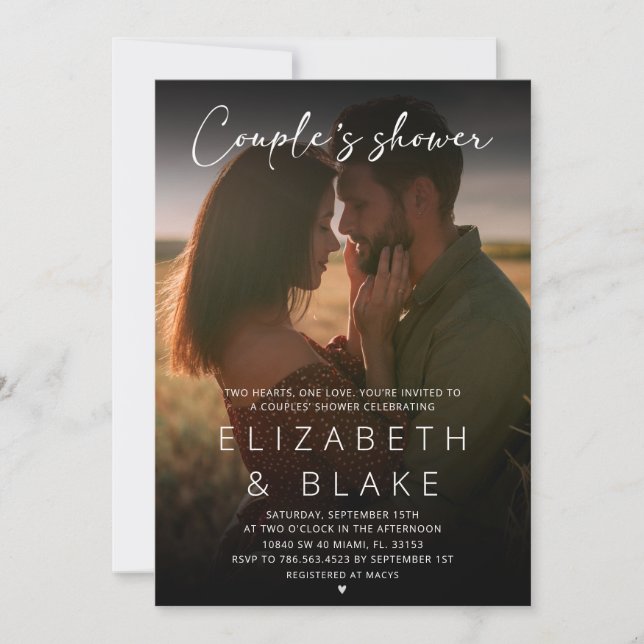 Moderne Foto handgeschriebene Script Couple-Dusche Einladung (Vorderseite)