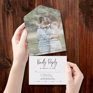 Moderne Foto-Hochzeit All In One Einladung