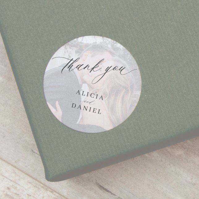Moderne Foto Hochzeit danke Ihnen zu Gunsten Runder Aufkleber (Von Creator hochgeladen)