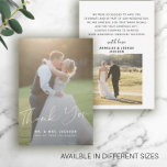 Moderne Foto Hochzeit danke MINI SIZE Mitteilungskarte<br><div class="desc">Einfach minimalistisch elegante Hochzeit danke Kalligraphie-Skript dunkle Overlay personalisiert günstigen Low-Budget-SMALL-Karte mit 2 Fotos und Ihre benutzerdefinierte Text und Signatur.</div>
