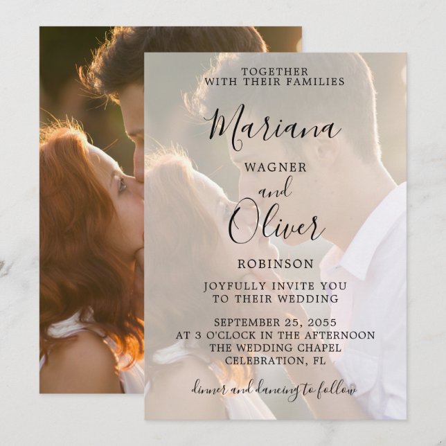Moderne Foto Hochzeit Einladung Elegante Schrift (Vorne/Hinten)