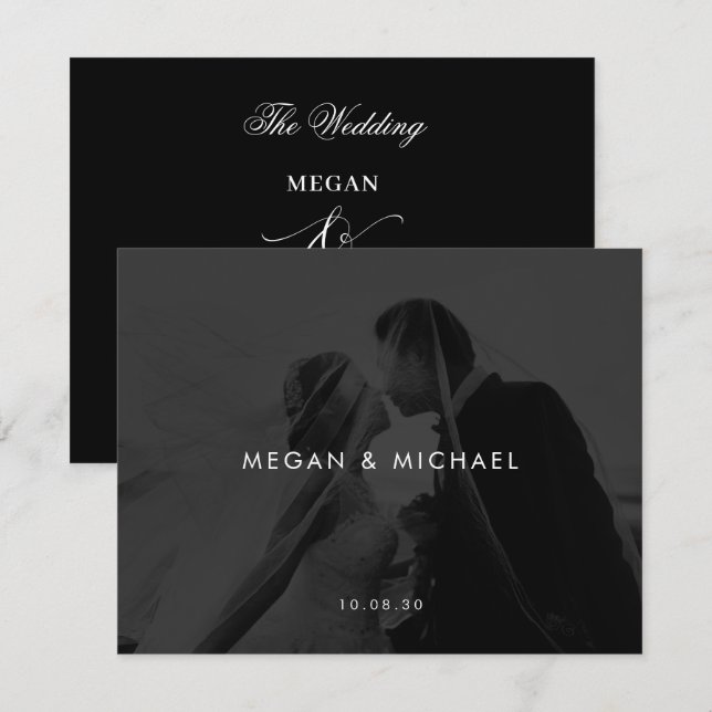 Moderne Foto-Hochzeit in Schwarz-Weiß Einladung (Vorne/Hinten)