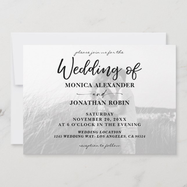 Moderne Foto-Hochzeit in Schwarz/Weiß - Horizontal Einladung (Vorderseite)