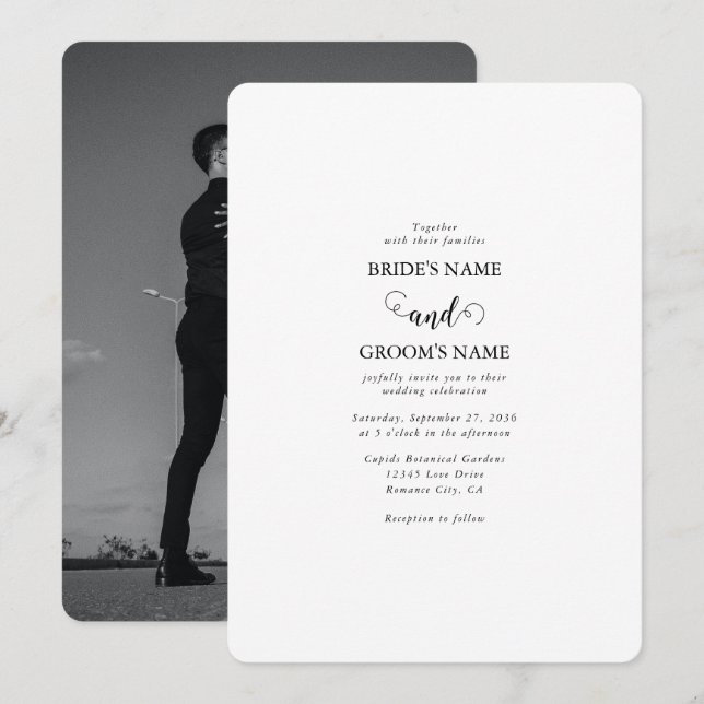 Moderne Foto-Hochzeit in Weiß und Schwarz Einladung (Vorne/Hinten)
