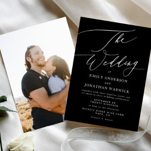 Moderne Foto Hochzeit in Weiß und Schwarz Einladung