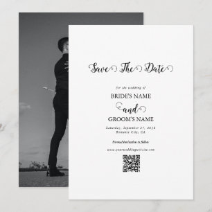 Moderne Foto-Hochzeit in Weiß und Schwarz Save The Date