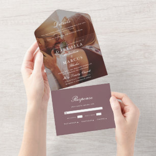 Moderne Foto-Hochzeit mit geschmolzenen Pflaumen All In One Einladung