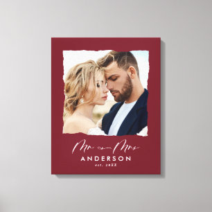 Moderne Foto Hochzeit personalisiert Mr. and Mrs. Leinwanddruck