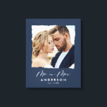Moderne Foto Hochzeit personalisiert Mr. and Mrs. Leinwanddruck<br><div class="desc">Moderne,  schmale Kanten marineblaue Foto Mr. und Mrs. wedding personalisiert in Geschenk etabliert.</div>