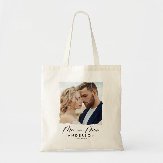 Moderne Foto Hochzeit personalisierten mr und mrs Tragetasche (Vorne)